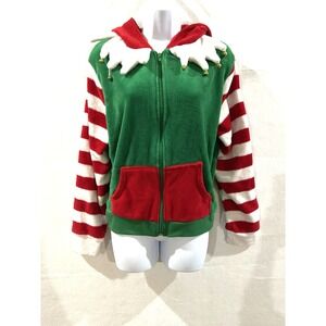 Christmas Festive Elf Hoodie Fleece XL Jingle Bell Red Stripe Ugly Sweater Party